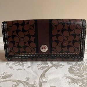 Coach Signature Canvass Brown Black Wallet. COACH